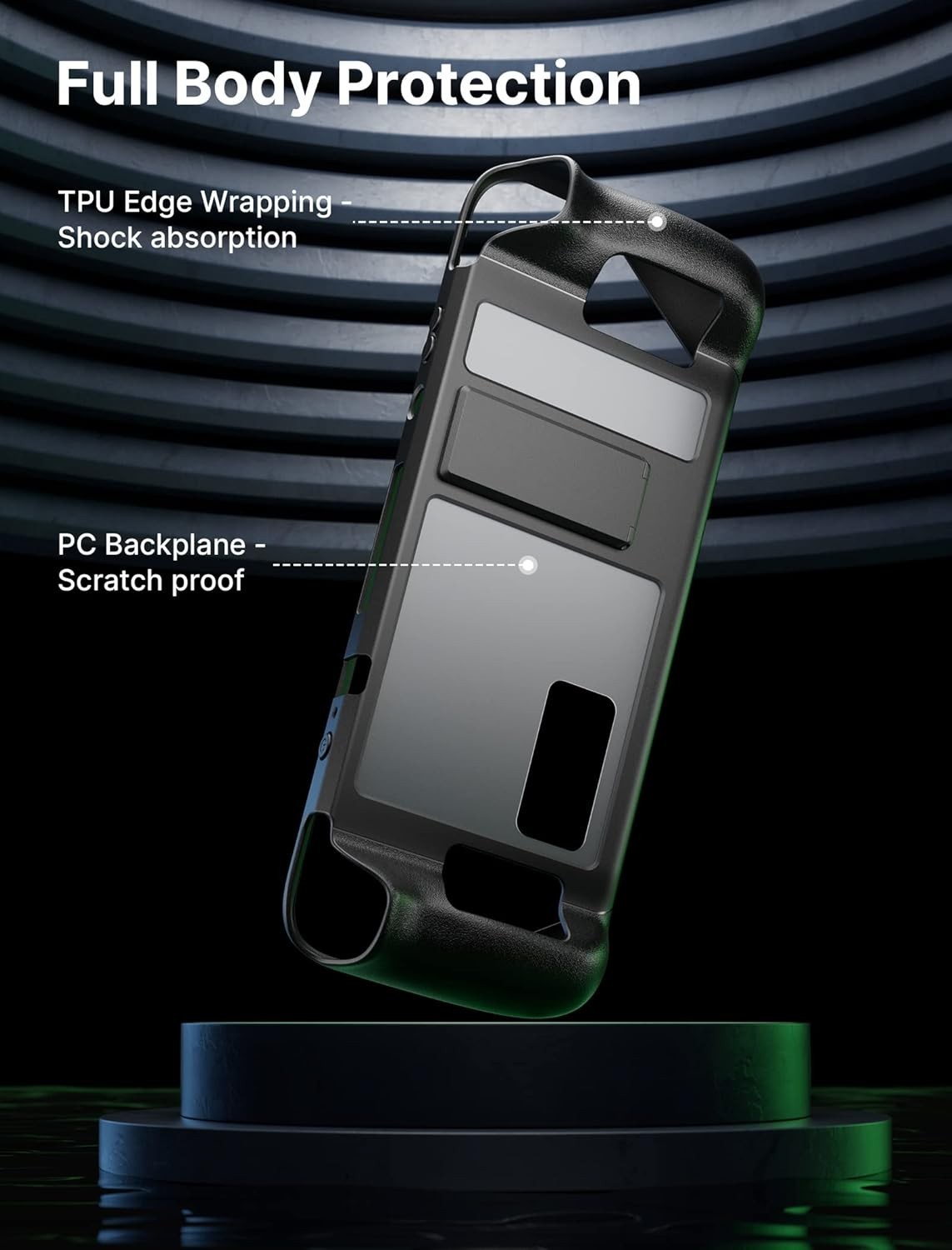 Ergonomic Kickstand Case for Steam Deck – Adjustable TPU Protection, Black