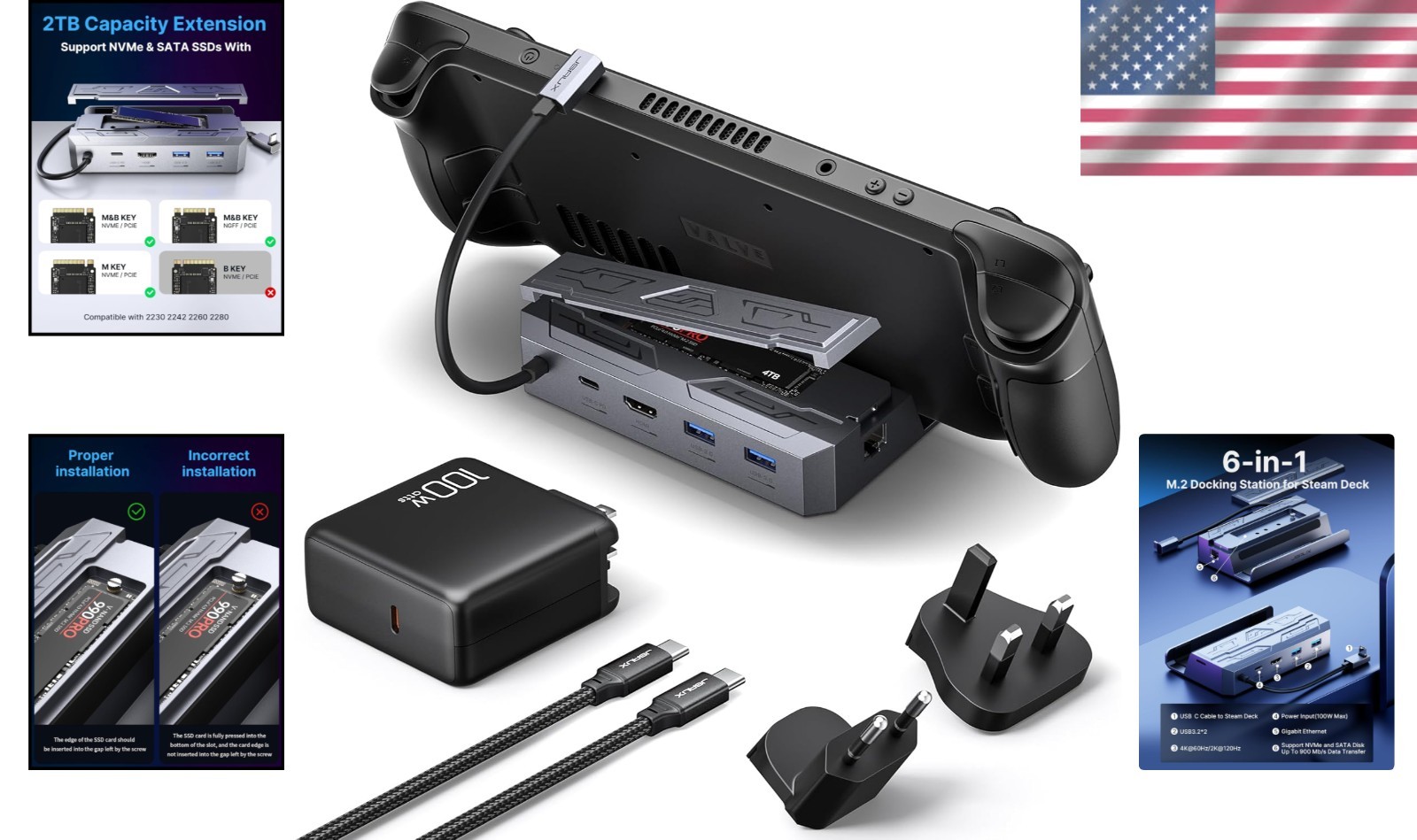 6-in-1 Steam Deck Dock – Vibrant 4K HDMI & Gigabit Ethernet Connectivity