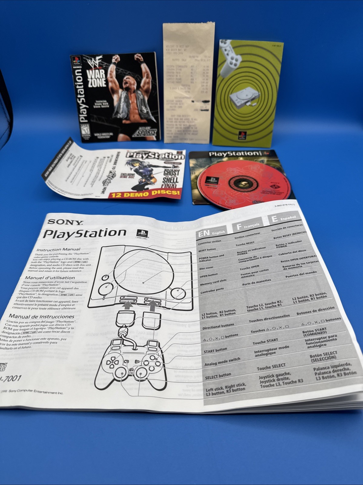 Sony PlayStation PS1 SCPH-7001 Bundle W/Demo Disk +8 Games, Xtra Controller, +
