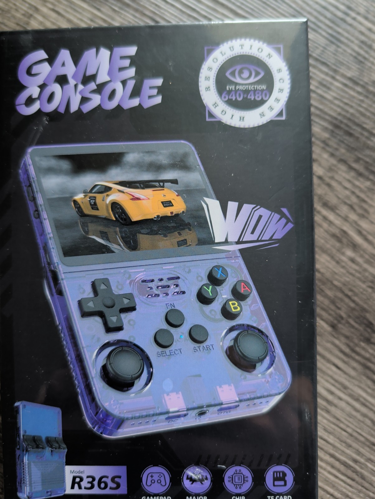 NEW!! R36S Handheld Game Console Purple 3.5″ Retro Gaming 64GB SD ArkOS