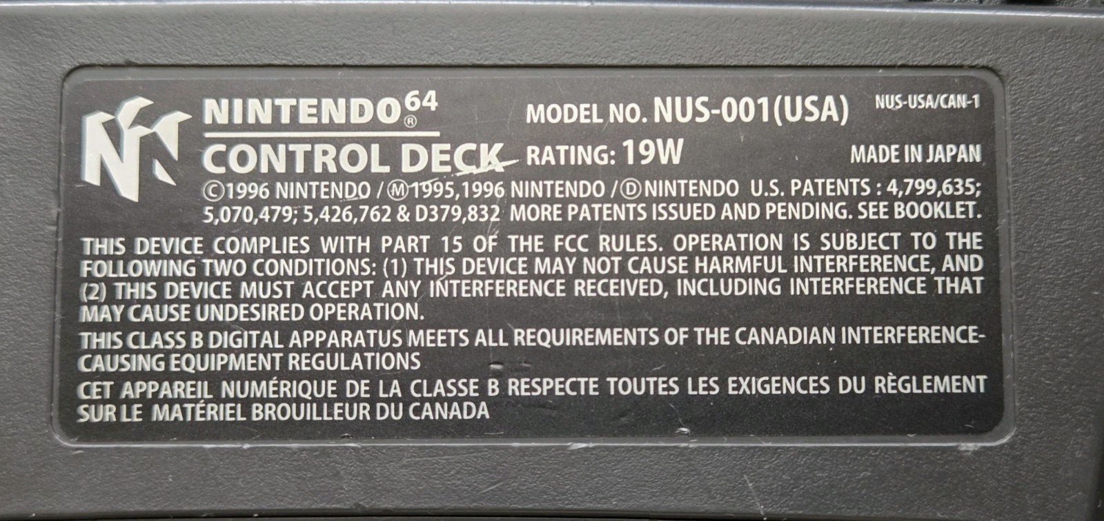 Nintendo 64 NUS-001 (USA) Console For Parts/Repair-Powers On, Cords & Controller
