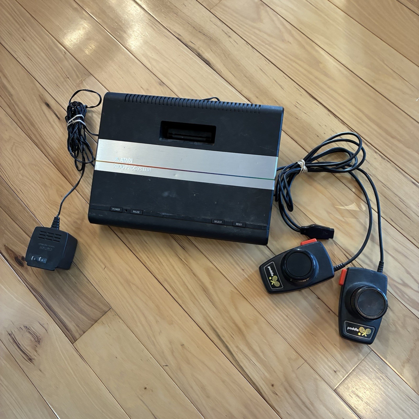 Atari 7800 ProSystem Black Silver Console w/ Paddle Controllers Vintage
