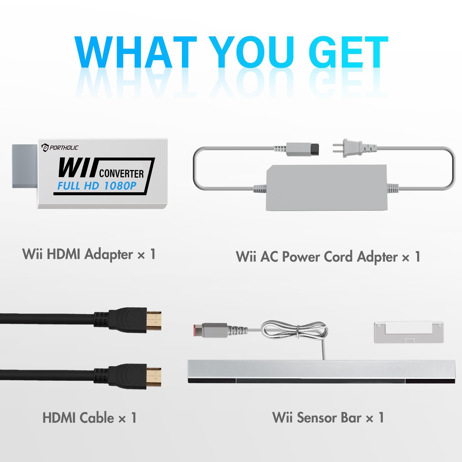 PORTHOLIC 4 in 1 Wii Replacement Cables Set, AC Power Adapter + White