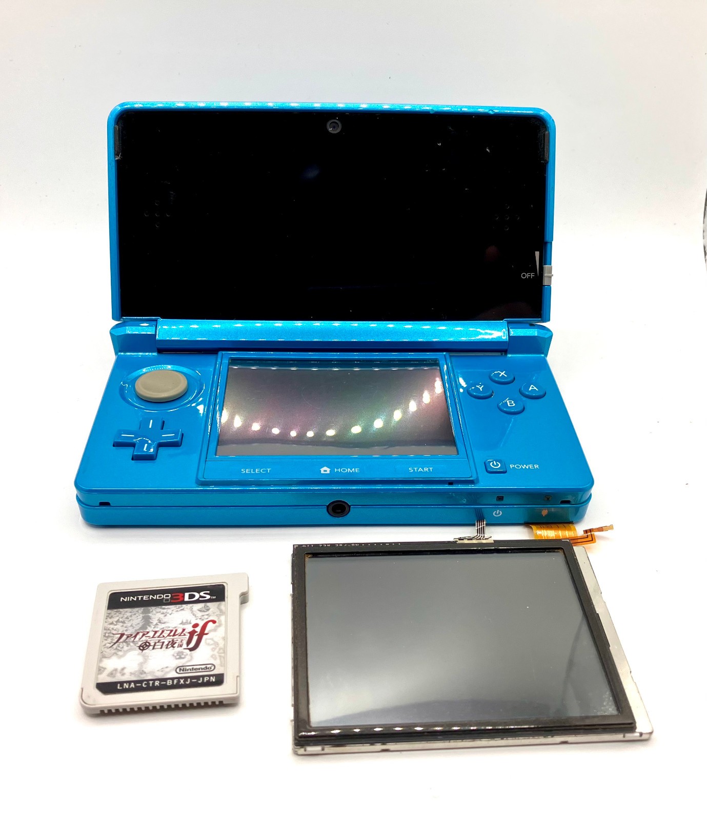 Nintendo 3DS Aqua Blue Console Junk Bottom Screen Not Working Region Locked