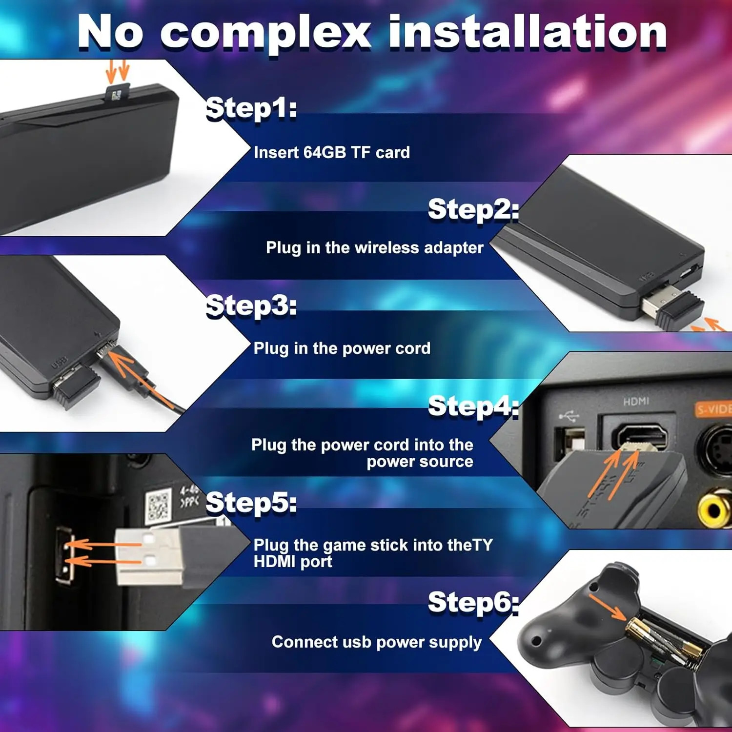 Plug & Play, Retro Game Console 64GB 20000 Games 4K HDMI Stick Wireless 2.4GHz C