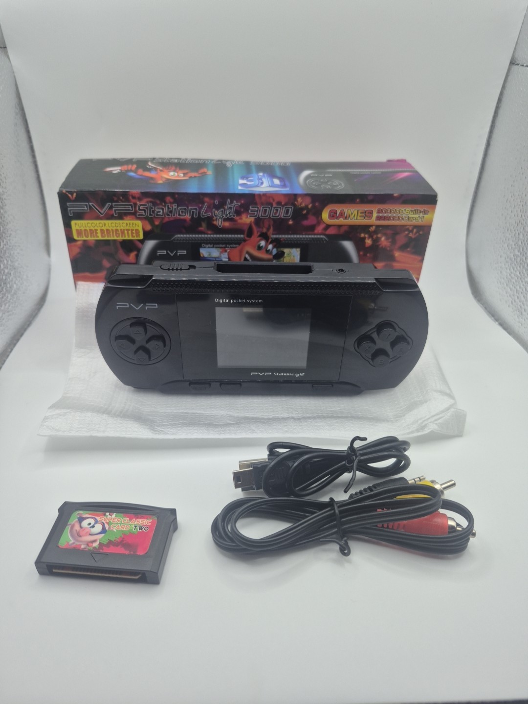 PVP STATION LIGHT 3000 Black 900000+Games W/Box Cartridge Manual & Cable -Tested