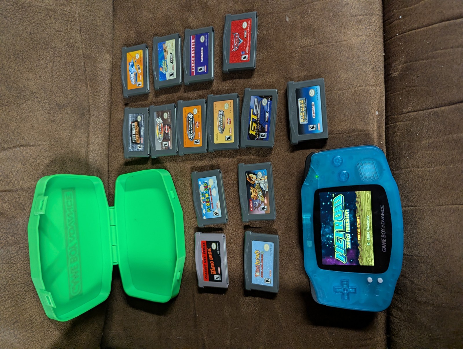 Nintendo Gameboy Advance GBA AGB BACKLIT Bright Screen IPS Glacier Blue 15 Games