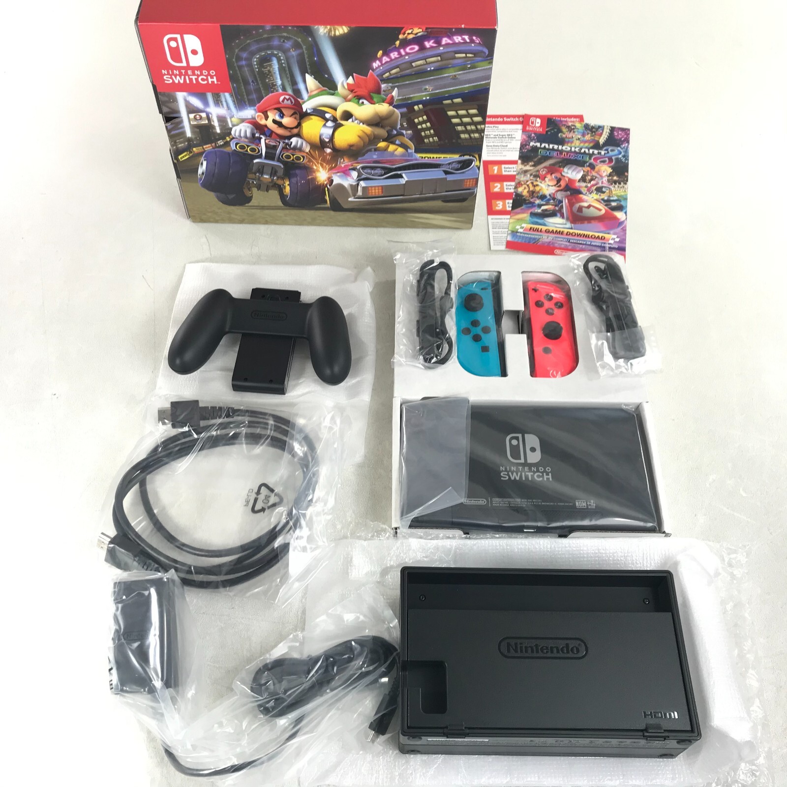 Nintendo Switch Console & Mario Kart 8 Deluxe & Blue Red Controls Free Online 3m