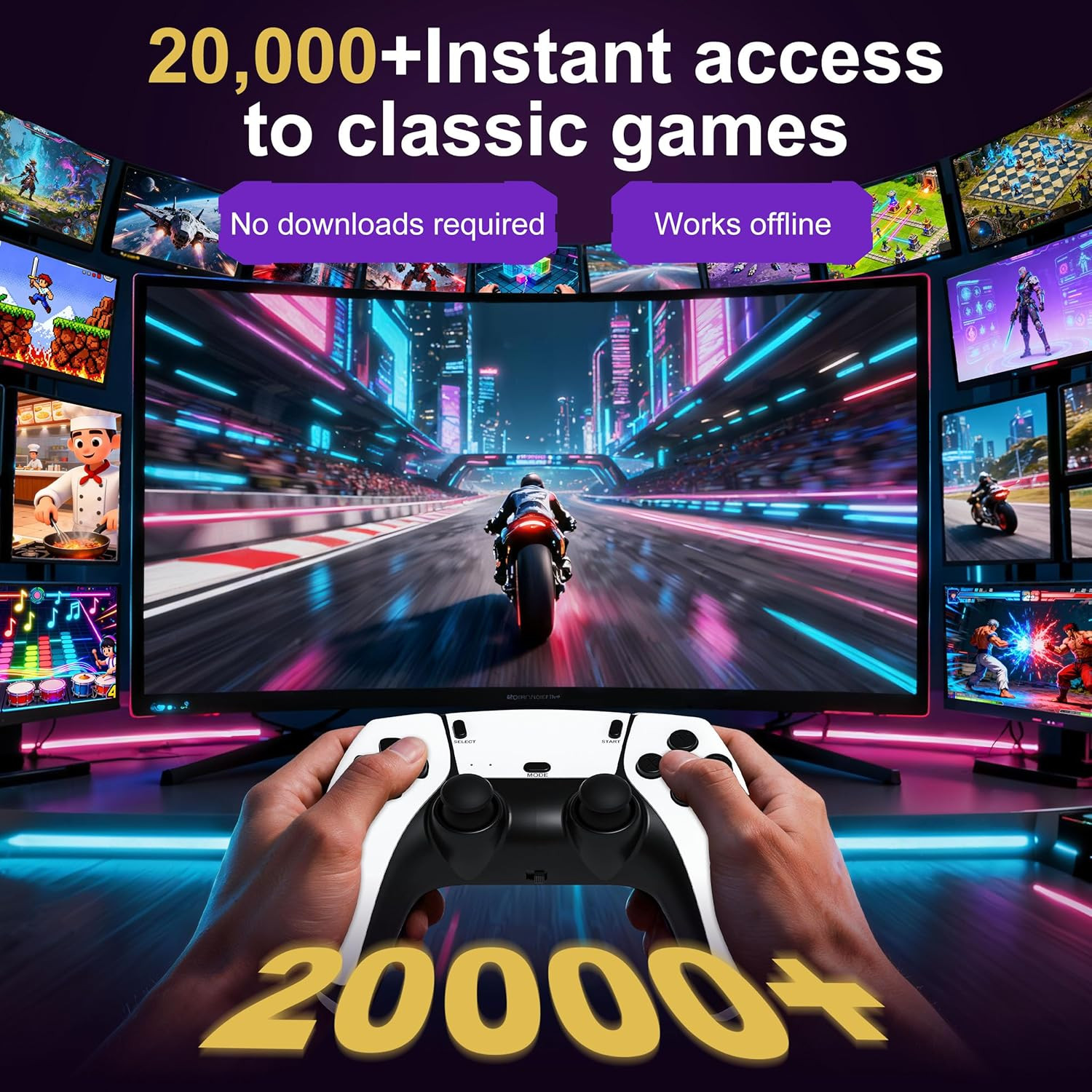2026 Retro Gaming Console with 20K+ Games, 4K HDMI, Dual Controllers, 64GB