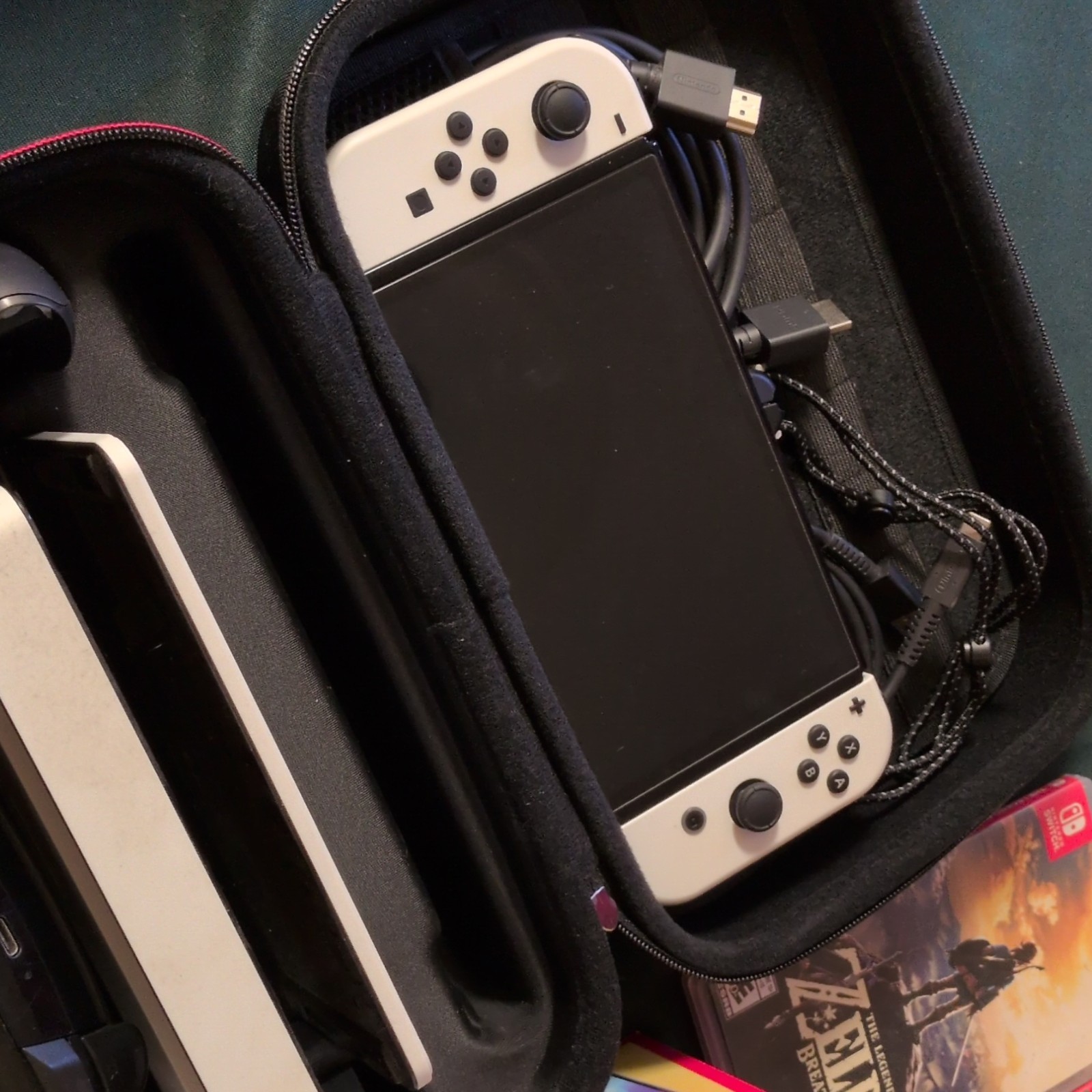 Nintendo Switch White OLED 64GB with Box Pro Controller Carrying Case and Games