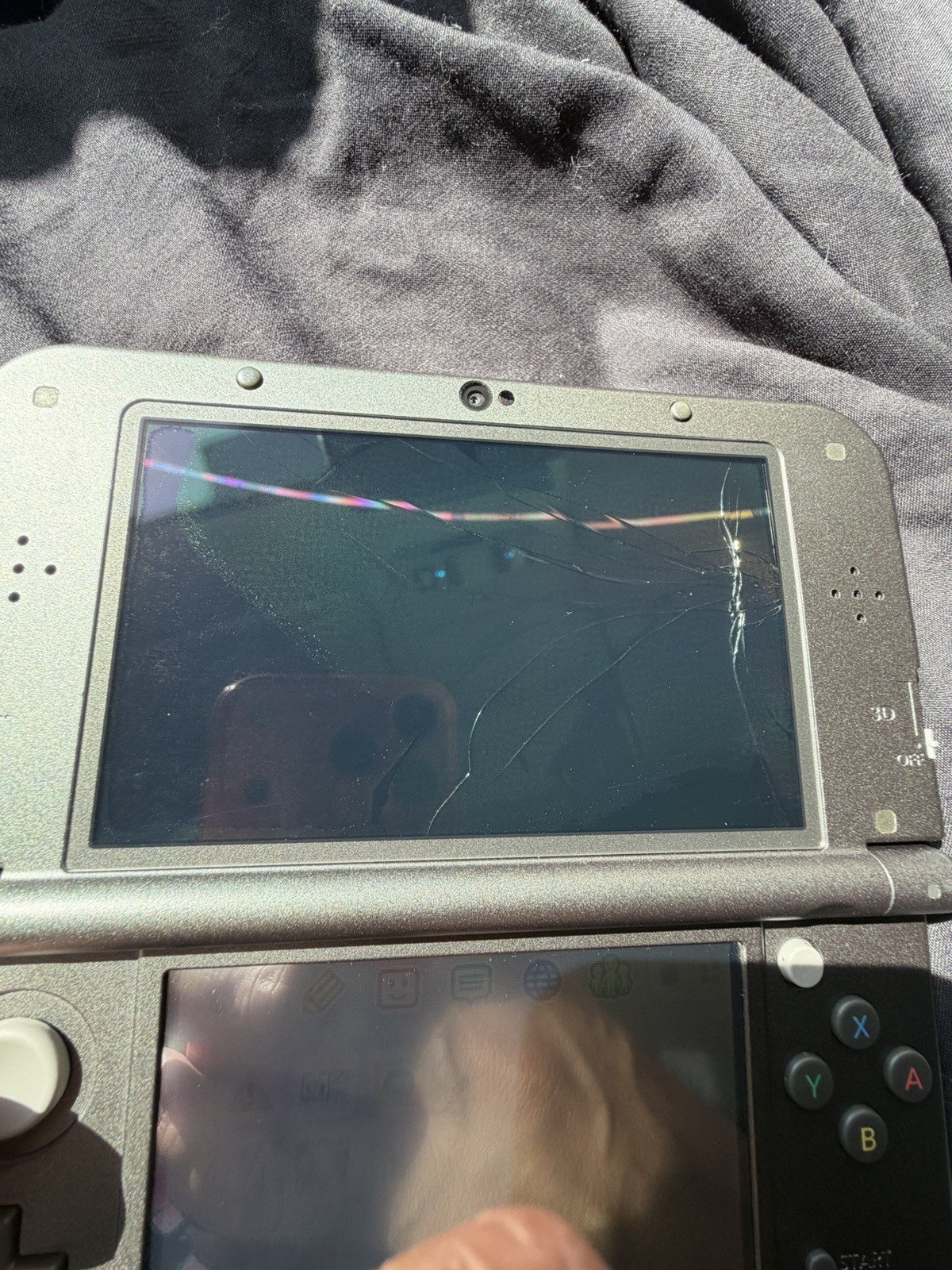 New Nintendo 3DS XL Gray Black Console Tested READ DESCRIPTION TOP SCREEN BROKEN