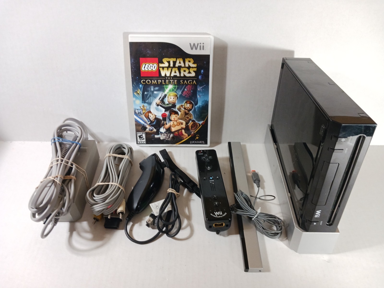 Nintendo Wii Black Console Bundle Full Set Motion Plus Lego Star Wars Tested OEM
