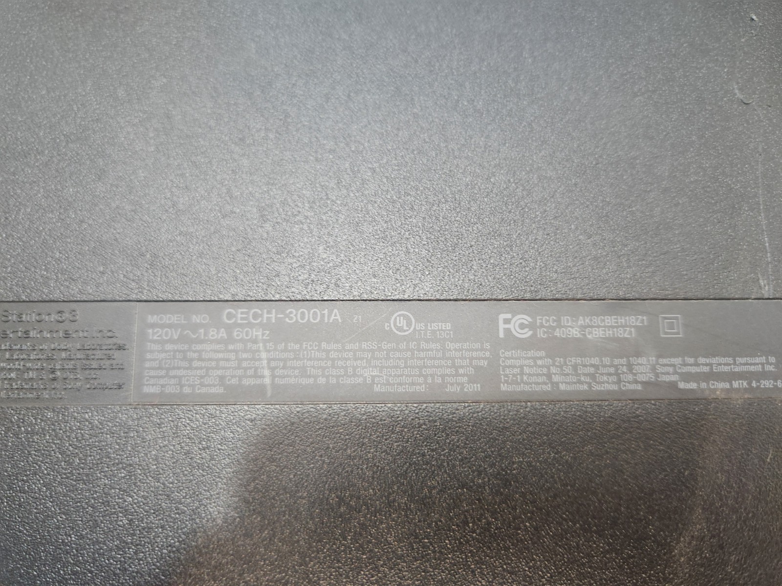 Sony PlayStation 3 PS3 Slim CECH-3001A Console Untested W/ Power Cord Turns On