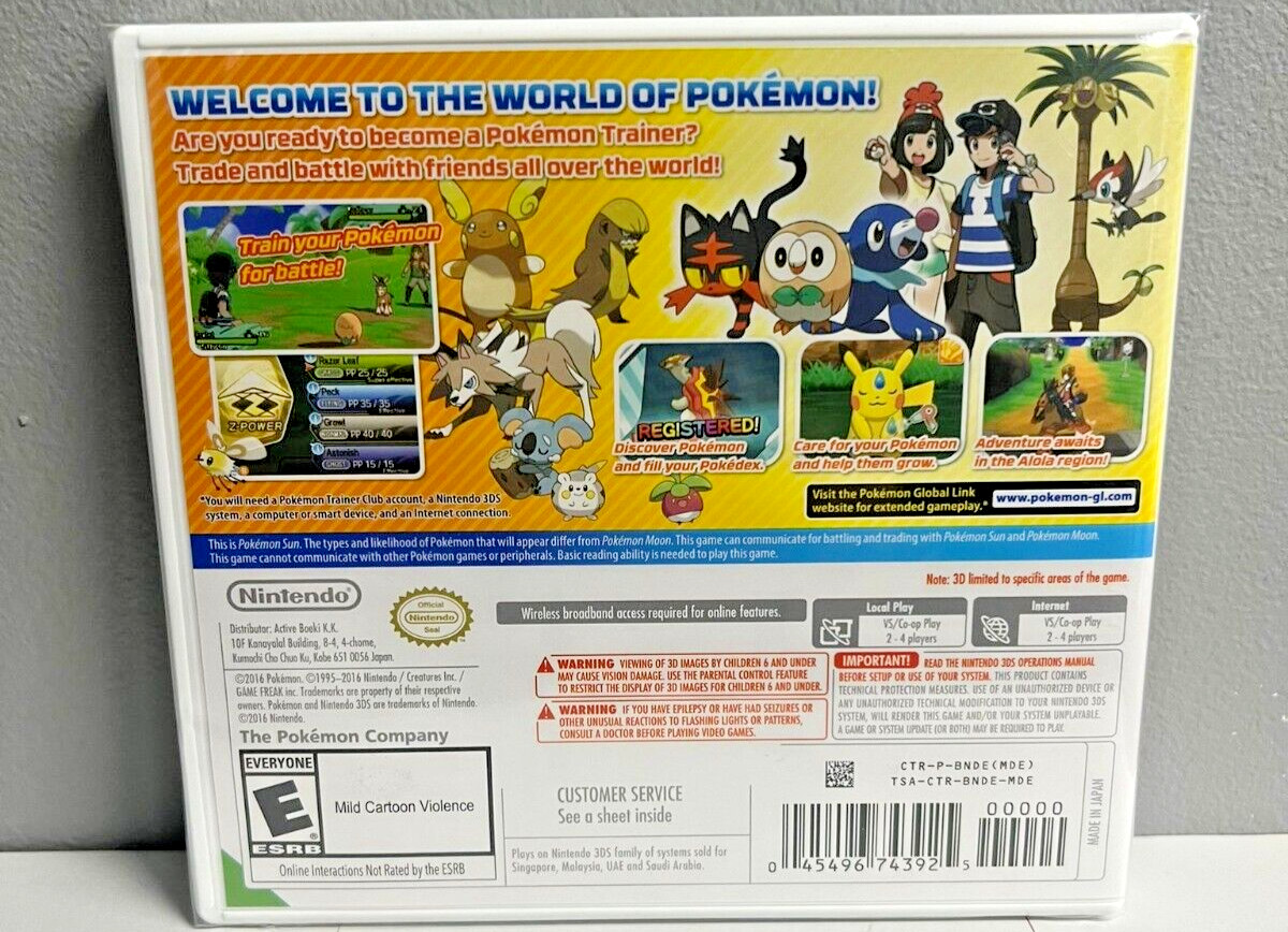 Pokemon Sun & Moon – Nintendo 3DS Brand New (Multiplayer, RPG 2016) Bundle