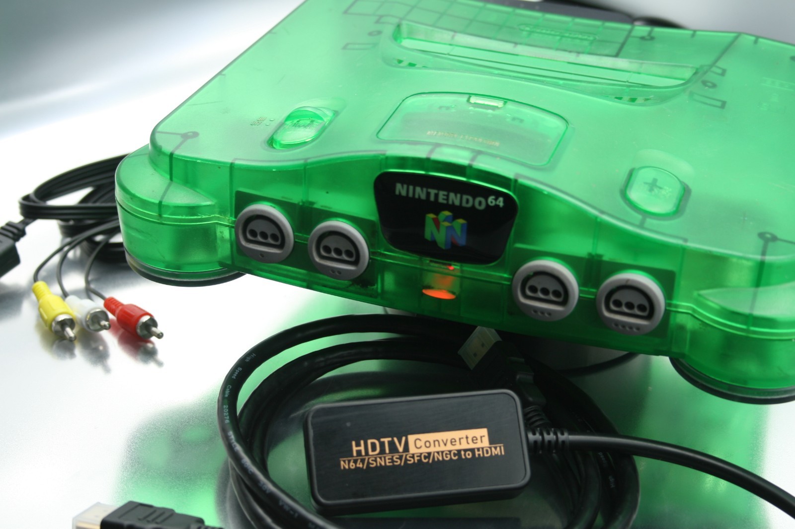 N64 Nintendo Jungle Green Console + Expansion Pack POWER ADPTR, A/V CABLES, HDMI