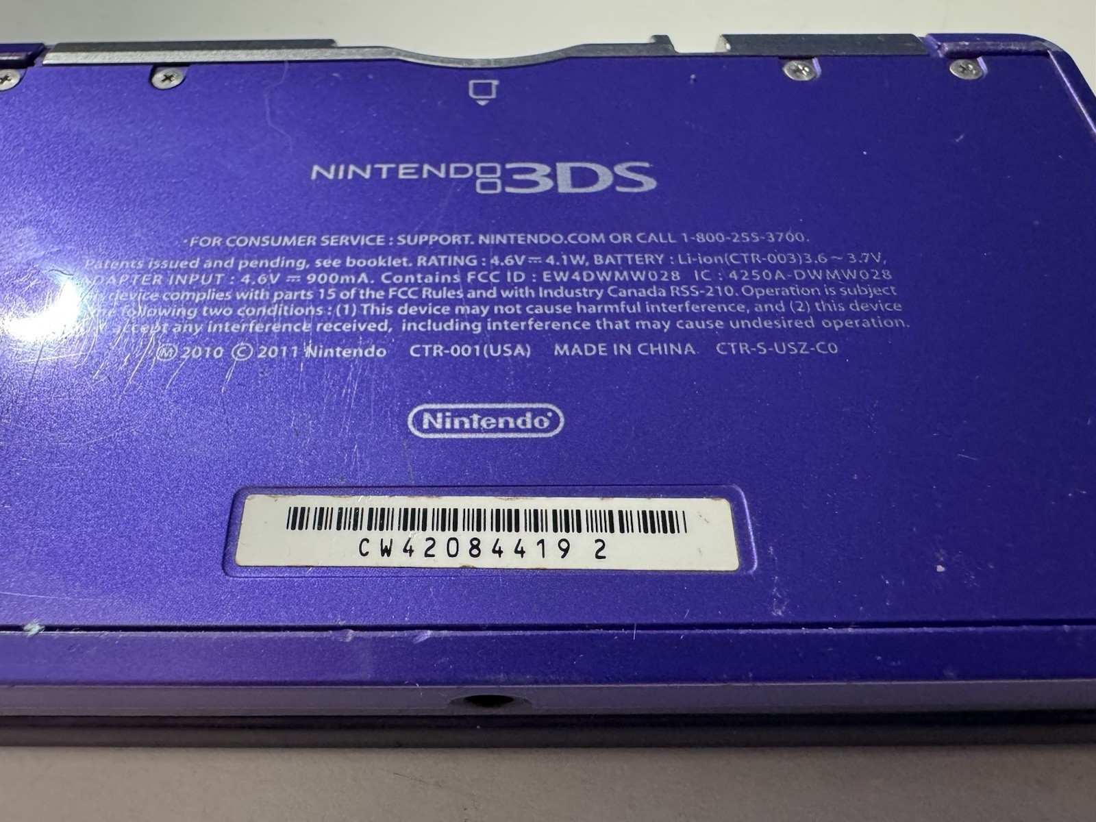 READ Nintendo 3DS Midnight Purple Handheld Game System- Works, No Stylus READ