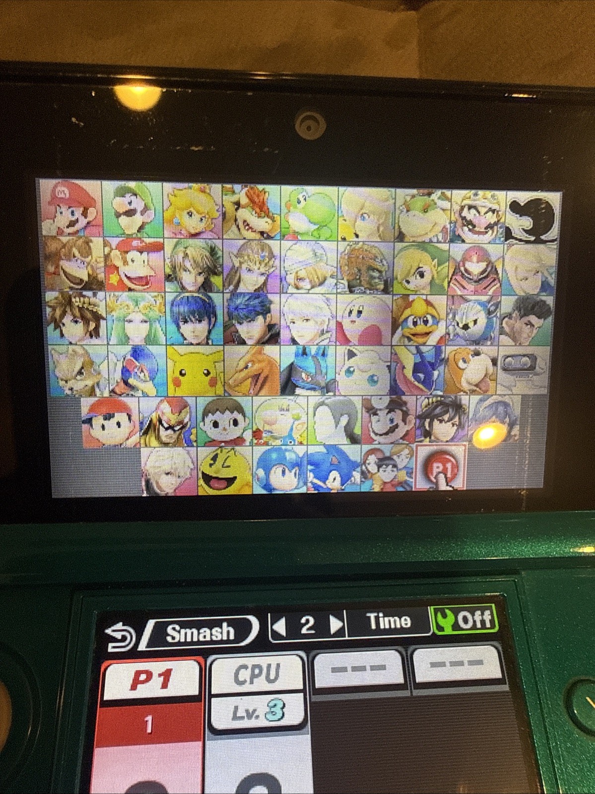 Nintendo 3DS Original Aqua Blue Teal System & Super Smash Brothers Game Charger