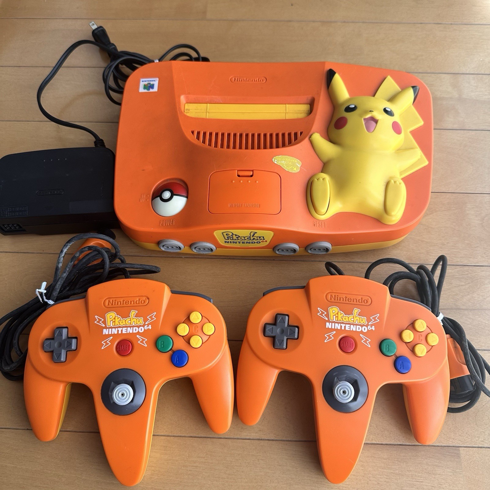 Nintendo 64 N64 Pokemon Pikachu Console Orange two Controllers Used NTSC-J