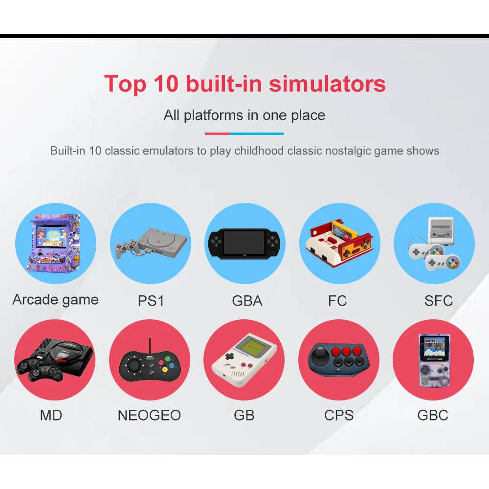 Retro Handheld Games Player X12 Plus Built-in 10000games Portable 7» e-book VX