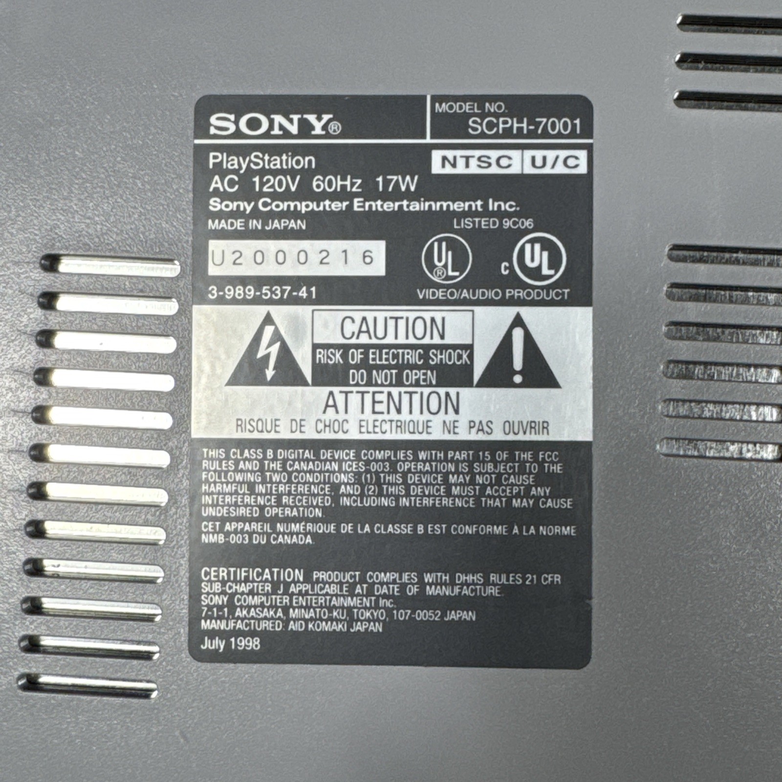 Sony PlayStation 1 PS1 Console (SCPH-7001) w/ OEM AV & Power Cable Tested