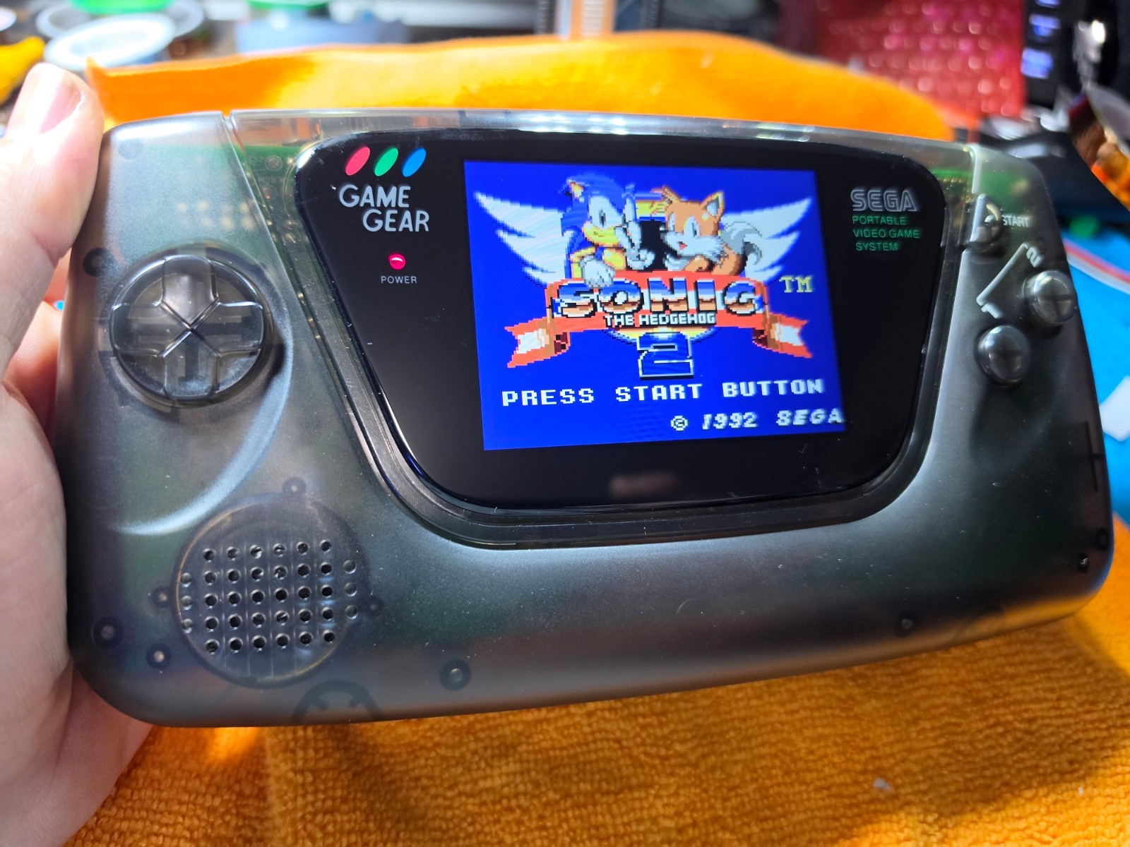 Sega Game Gear w/ Larger LCD Screen, USB-C Recharge, Recapped Transparent Black