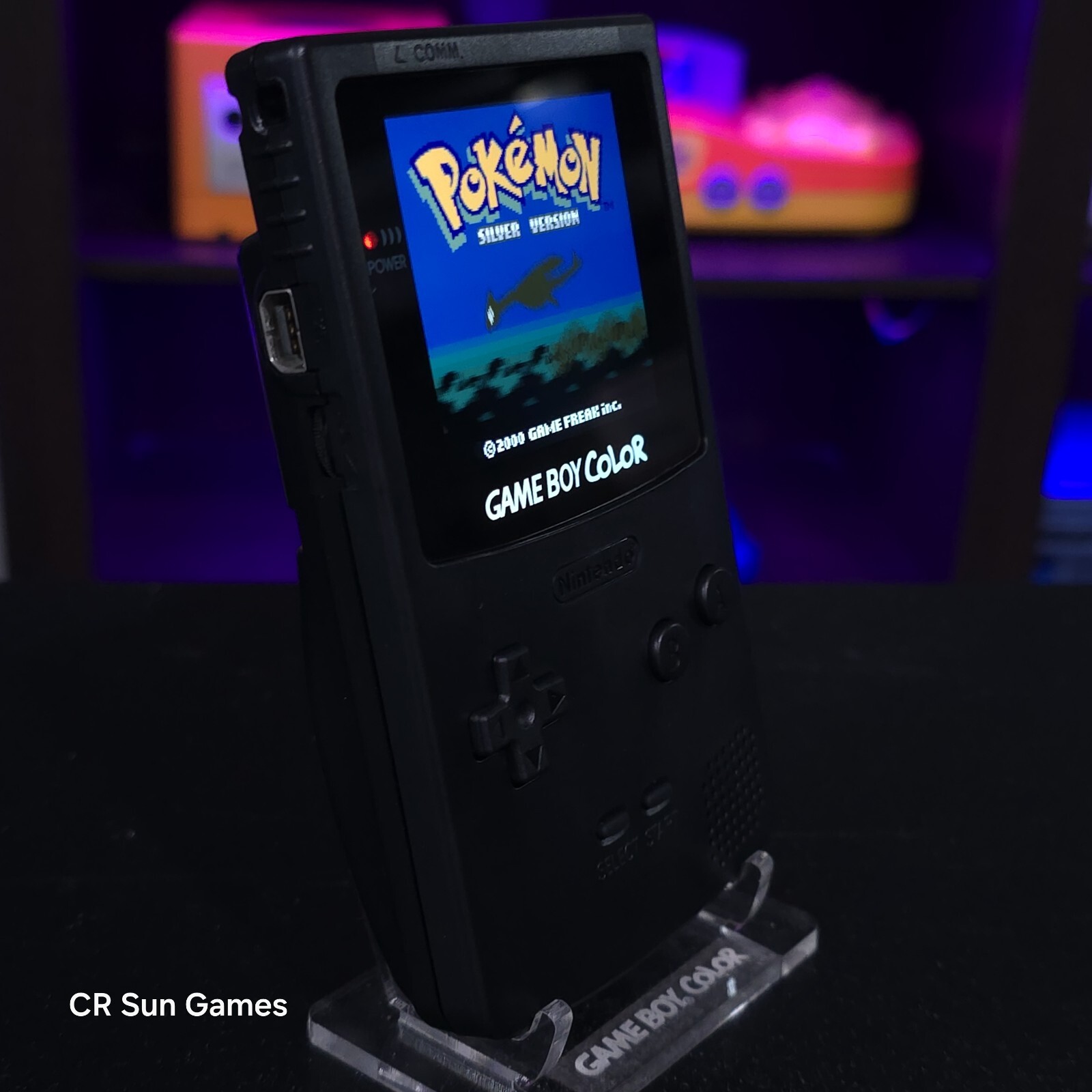 Black Gameboy Color Console OLED Touch Screen And USB-C Rechargeable Battery Mod