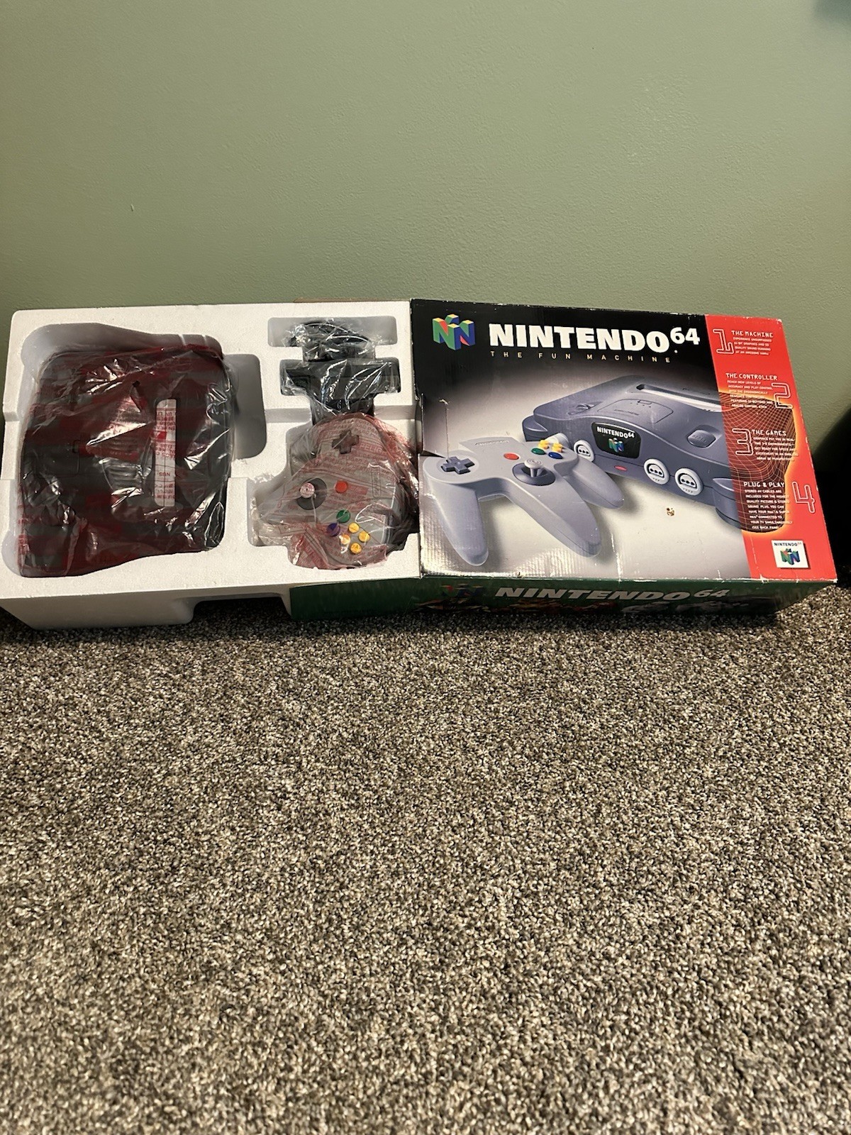 Nintendo 64 N64 Charcoal Gray – In Box, No Manual, All Cords, Controller, System