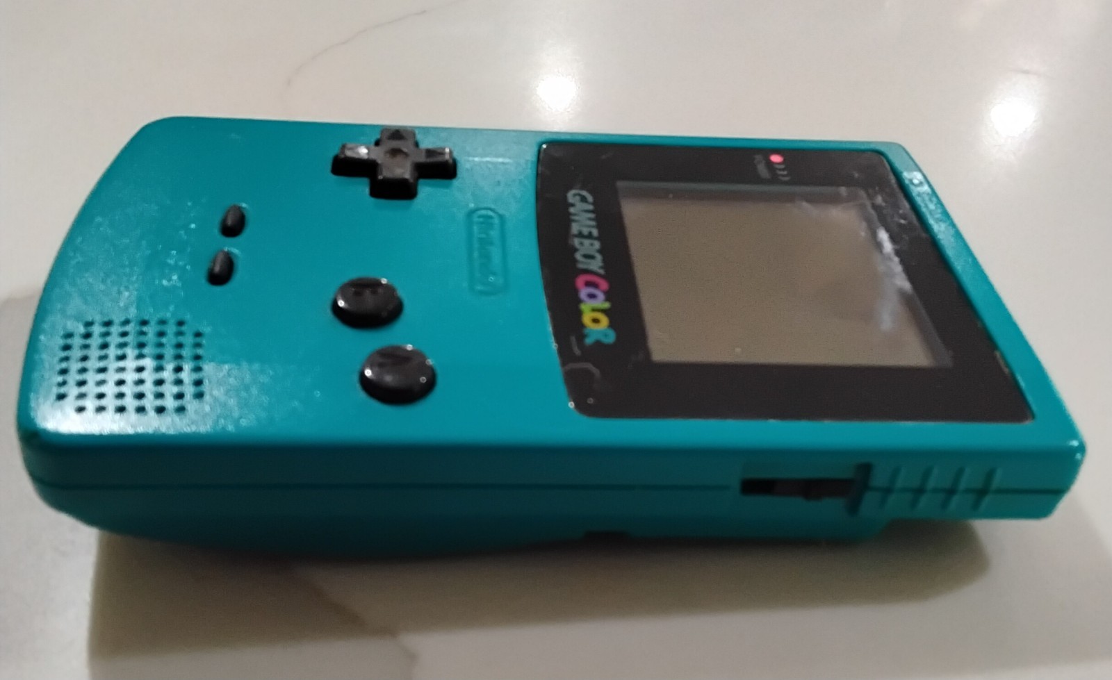 Nintendo Game Boy Color Teal- No Battery Cover + Trading Card Game WORKS!
