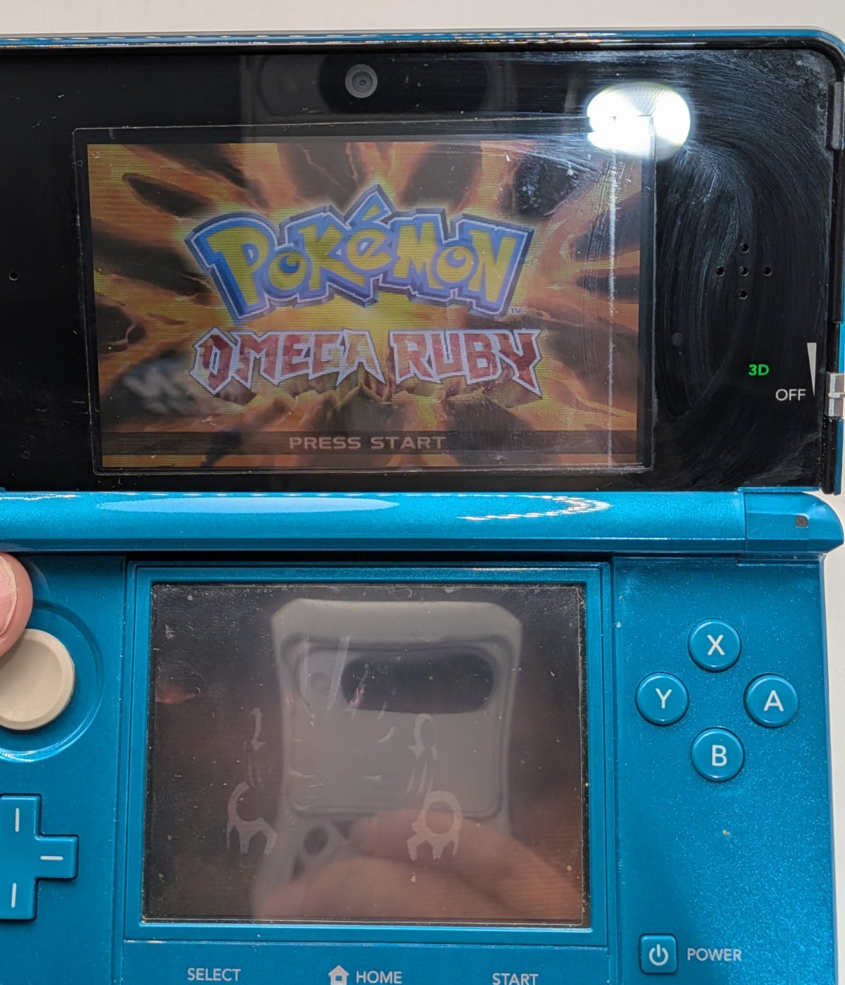 Nintendo 3DS Blue Console Bundle Blue 4 Games Pokemon Moon Ruby Mario Kart 7