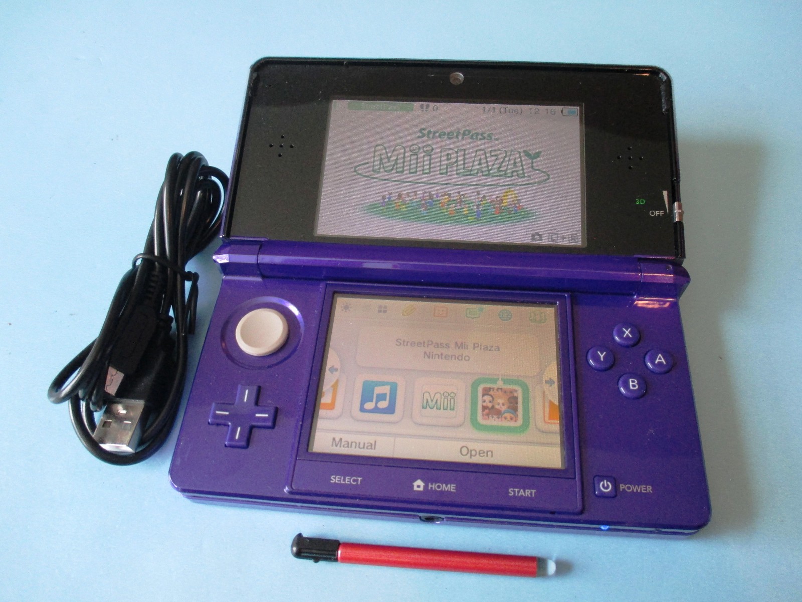 Nintendo 3DS Midnight Purple System w/Charger FREE Shipping!