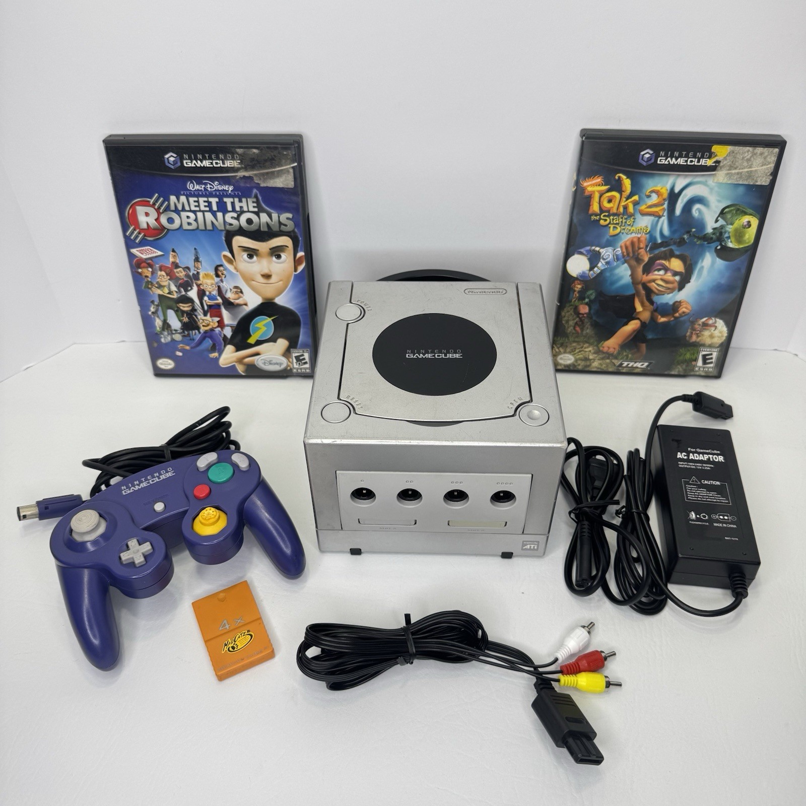 Nintendo GameCube Silver DOL-001 w/ 2 Games 1 Controller Memory Card – Tested –