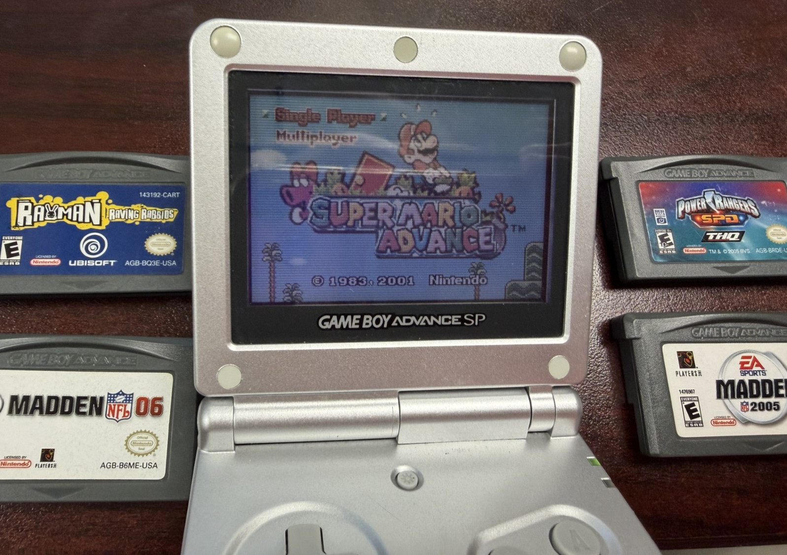 Nintendo Game Boy Advance SP Handheld System Silver 5 Games + Charger + Case