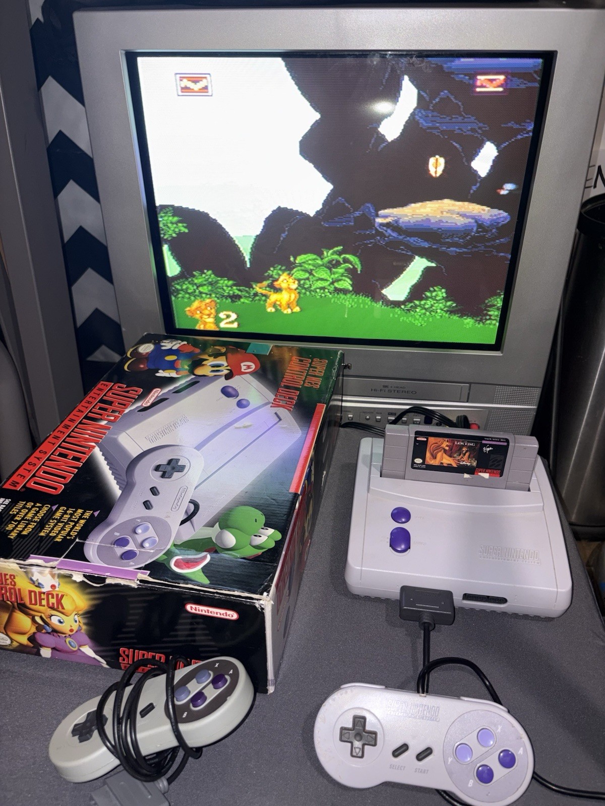 Super Nintendo (SNES) Jr. with extras CIB Clean!! With Game And 2nd Controller