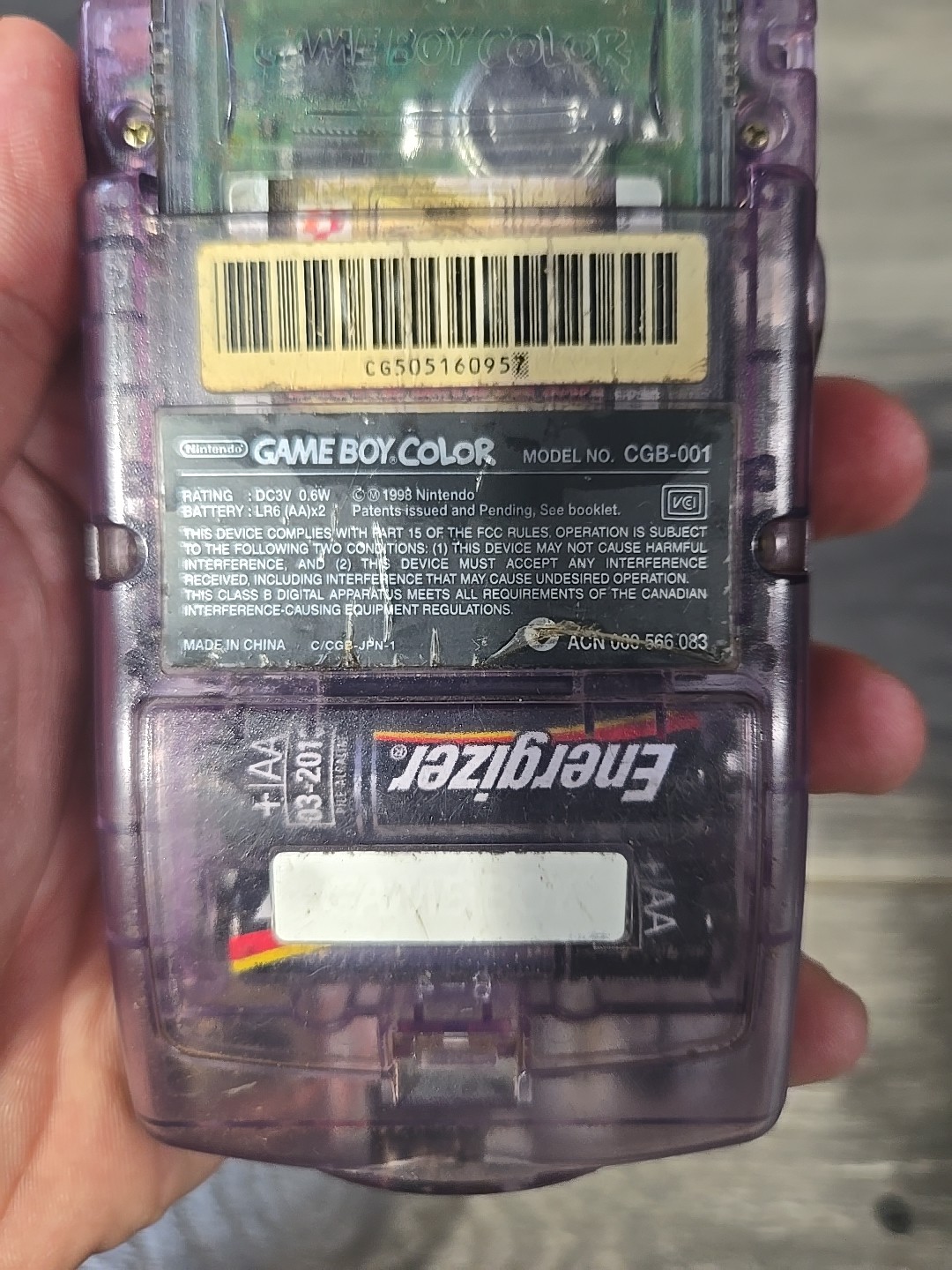 Nintendo Game Boy Color CGB-001 Purple Clear Handheld Console 1998 5 Game Bundle