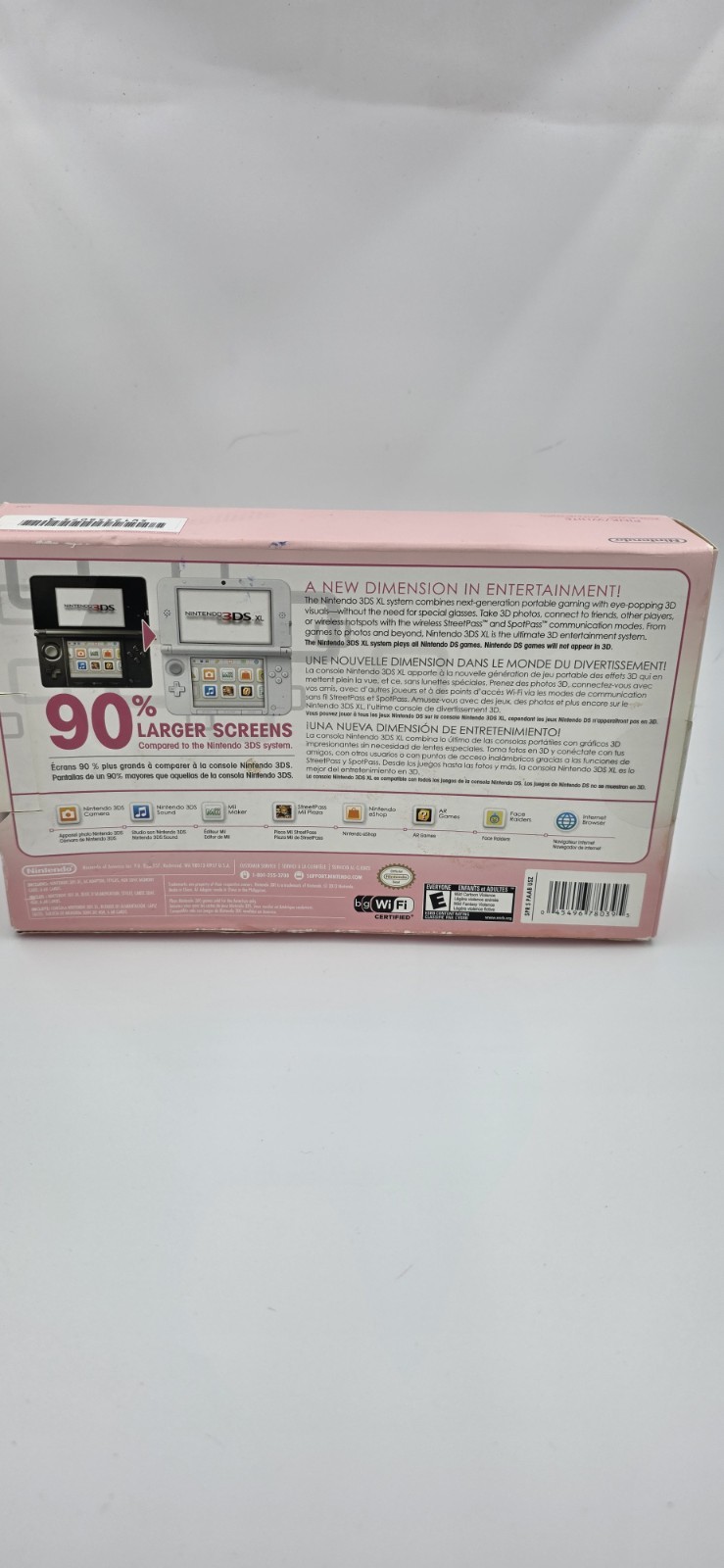 Nintendo 3DS XL Launch Edition White & Pink Handheld System in Box +AR Cards