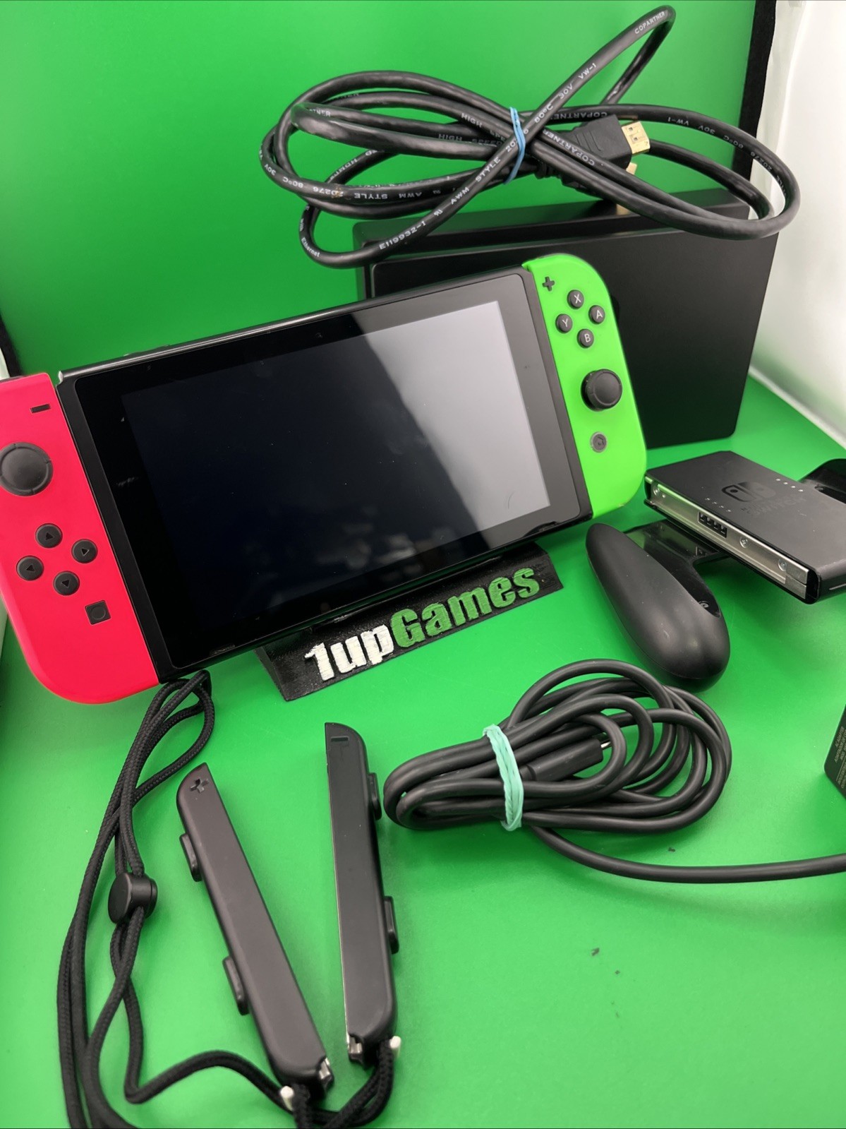 Nintendo Switch HAC-001 Console Black Neon Pink Neon Green W/ Charging Dock(T06)