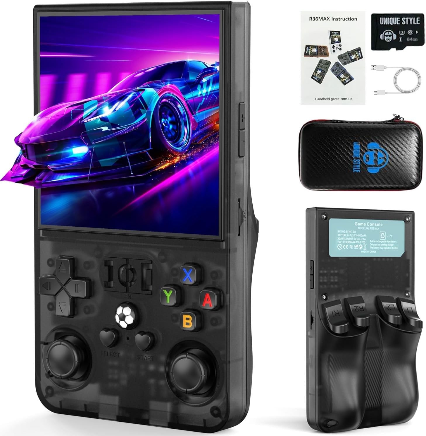 R36MAX Retro Handheld Game Console, 4.0 Inch IPS HD Screen Portable Retro Gam…