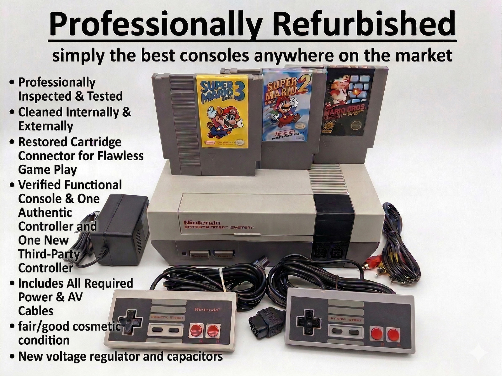Nintendo NES Console Super Mario Pack New Caps + Regulator + POLISHED OEM 72 Pin