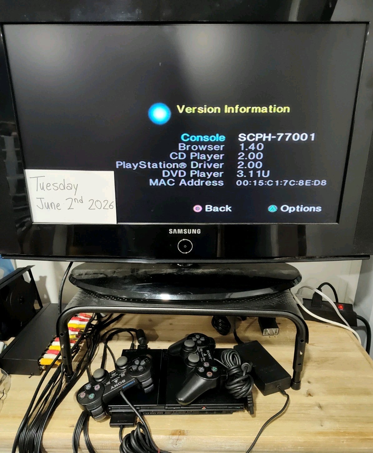 Sony PlayStation 2 Slim PS2 Console SCPH-77001 + 2 Controllers FOR PARTS/REPAIR!