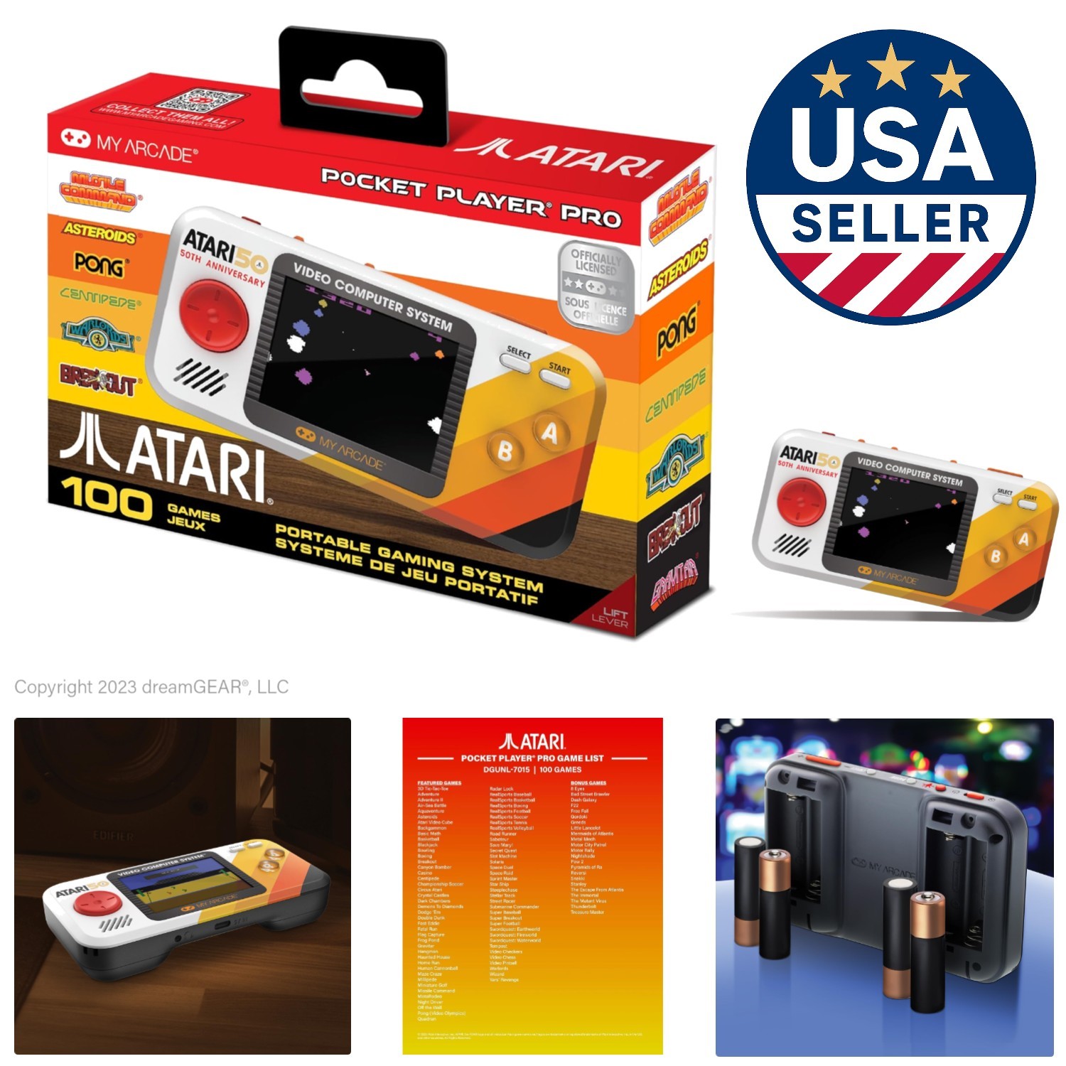 Authentic Atari Pocket Player Pro: 100 Timeless Games, Ergonomic Handheld Design