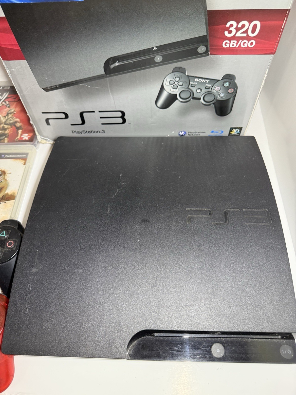 PS3 Slim 320GB Console With 2 Controllers / 4 Games / Cables TESTED & WORKS