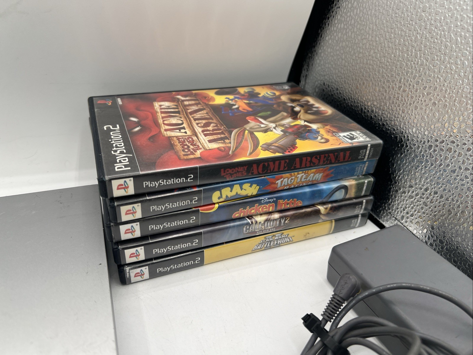 Sony PS2 Slim Silver Console Bundle – Console/5 Games/3 Controller/Cables