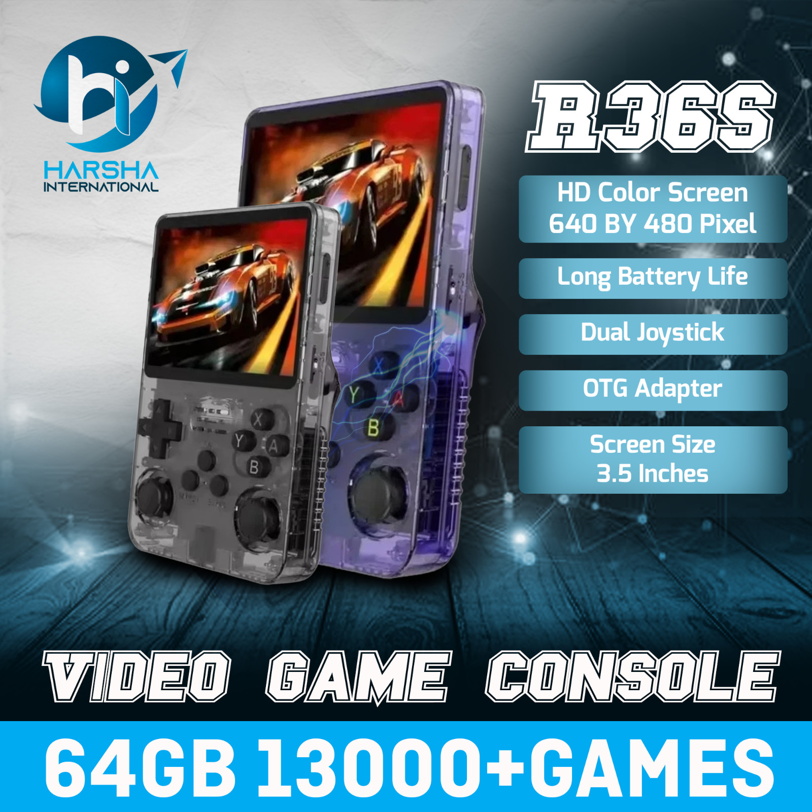 R36S Retro Handheld Video Game Console 64GB 13000+ Games 3.5 Inch IPS Screen US