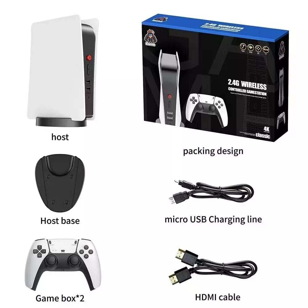 TV game console HappyJoe White M5, 64GB, 15000+ Games supports PS1/MAME/GBA
