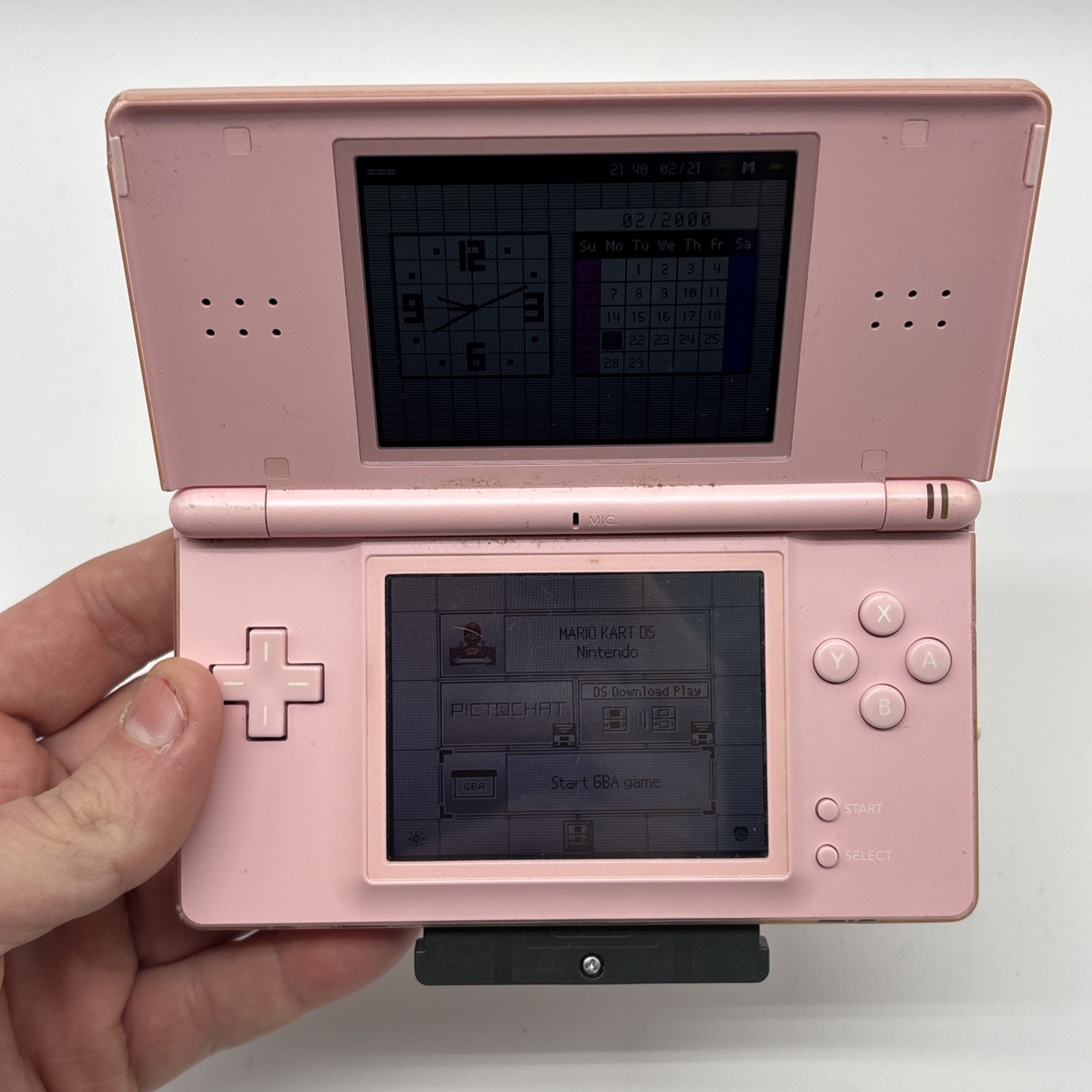 Nintendo DS Lite Metallic Rose W/ Mariokart & Dora – Stylus – NO CHARGER -WORKS