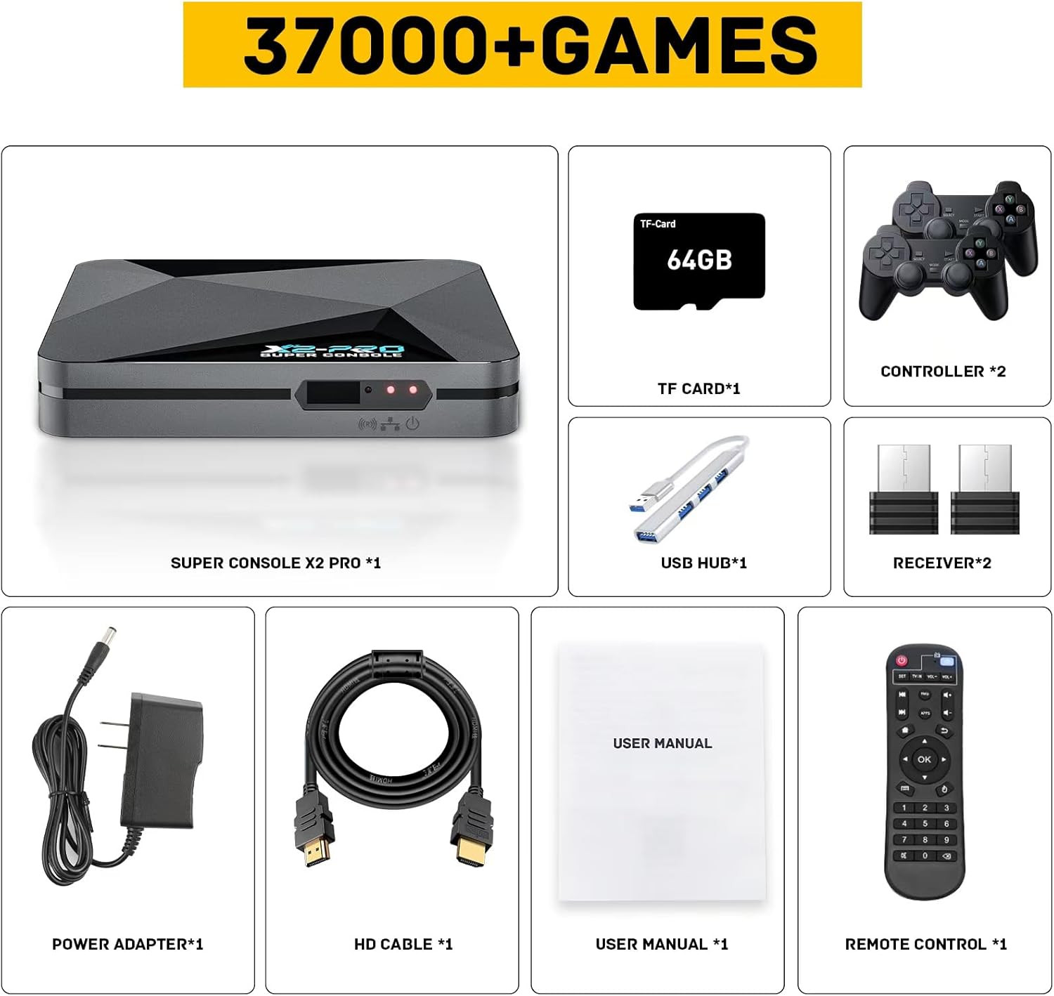 Kinhank Super Console X2 pro,Video Game Console with 37000+Classic Games,4K Retr
