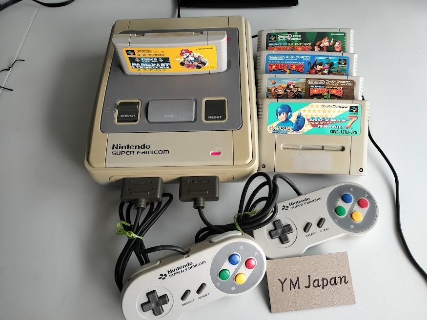 Nintendo Super Famicom Console Complete Set w/5 Games Tested Japan Used