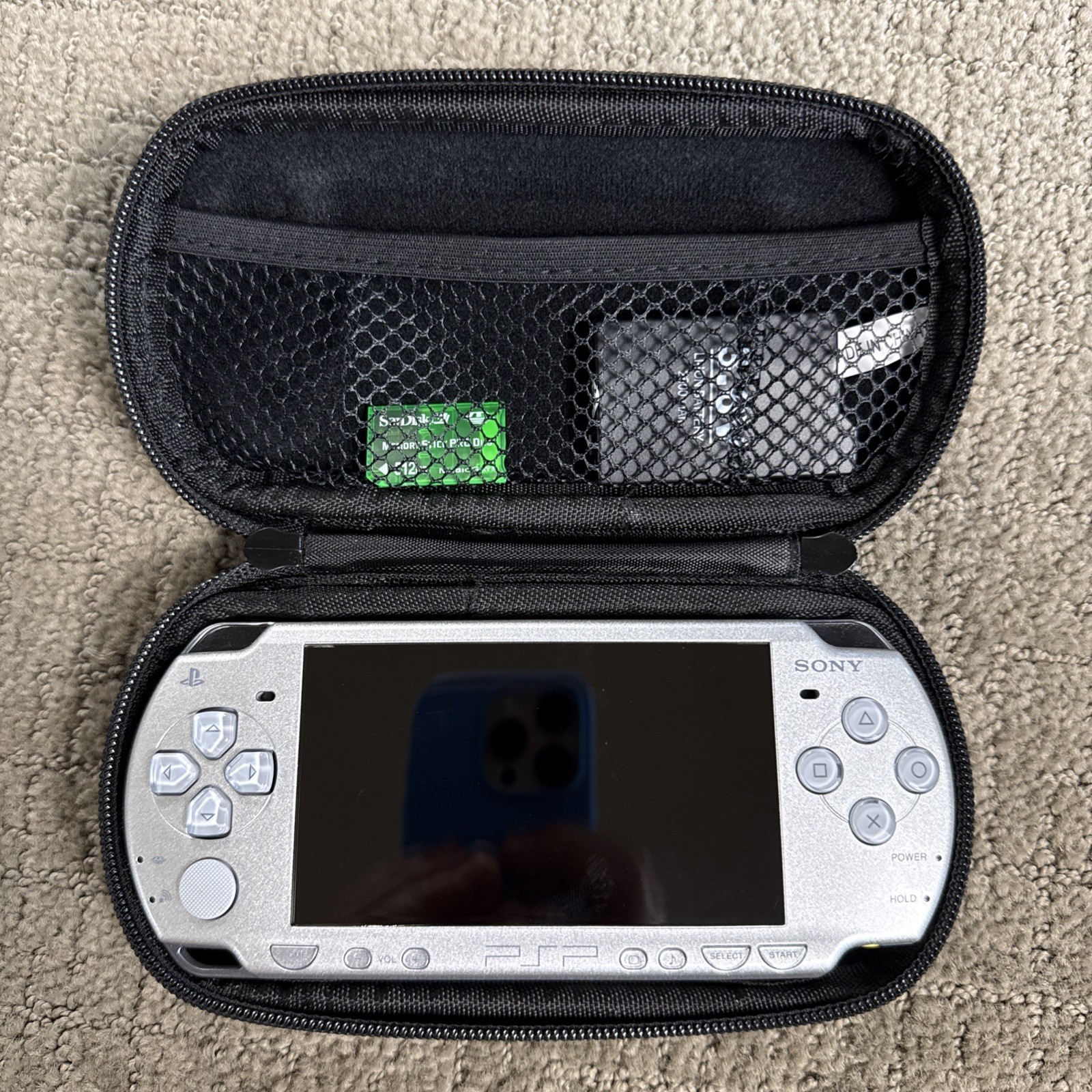 Sony PSP 2001 Handheld Console Silver w Battery Charger SD Game Tested Near Mint