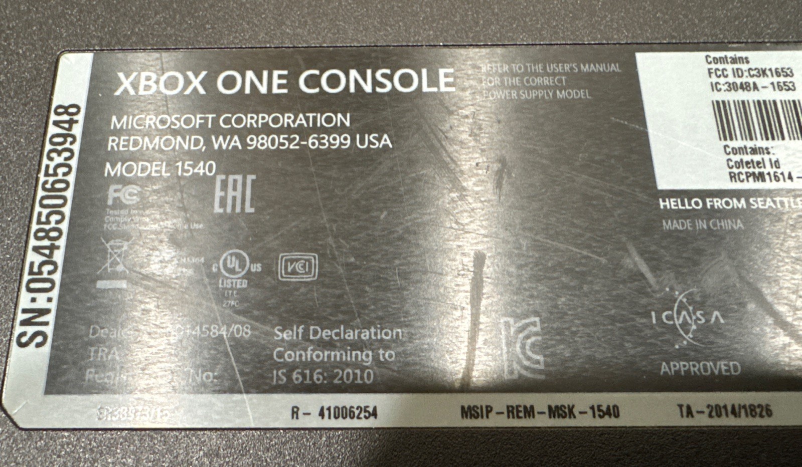 Microsoft Xbox One 500GB Gaming System Console W/ Adapter Black 1540 Tested