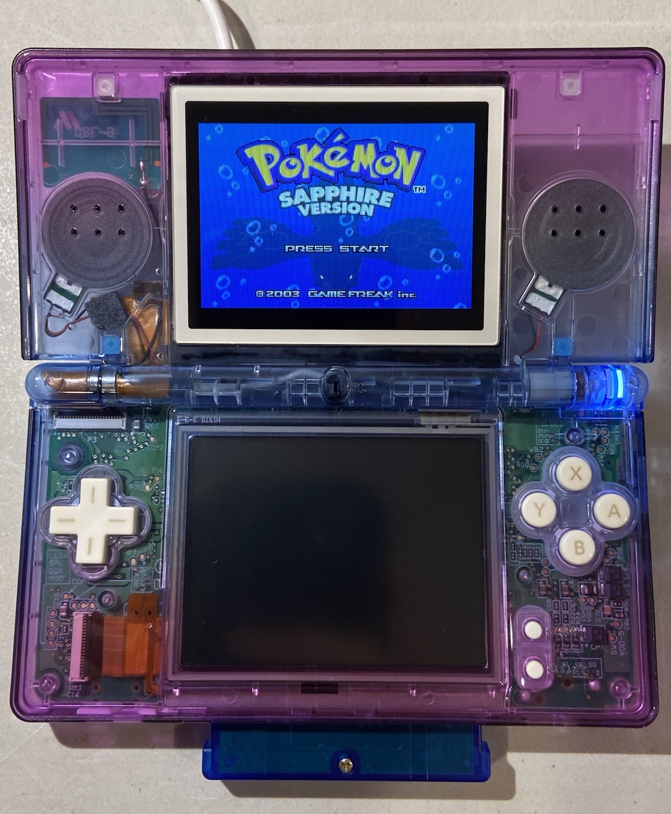 Nintendo DS Lite Transparent USB-C Blue/Purple/White Ultraviolet LED Handheld #9